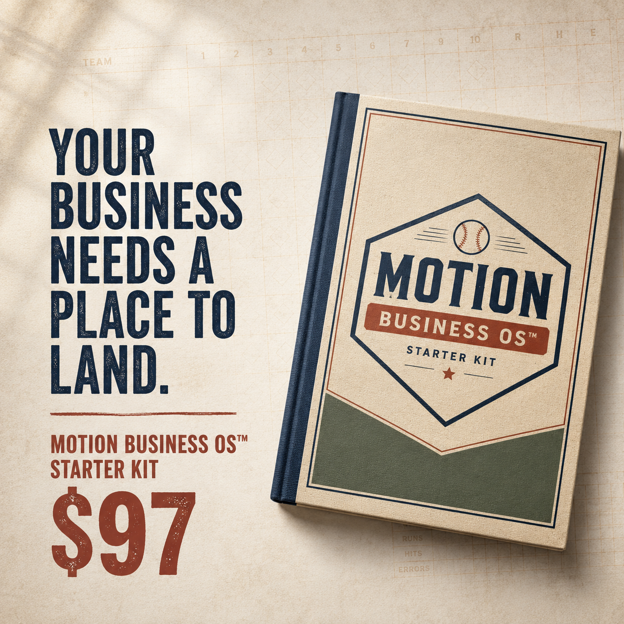 Motion Business OS™ Starter Kit product tile reading “Your business needs a place to land.”